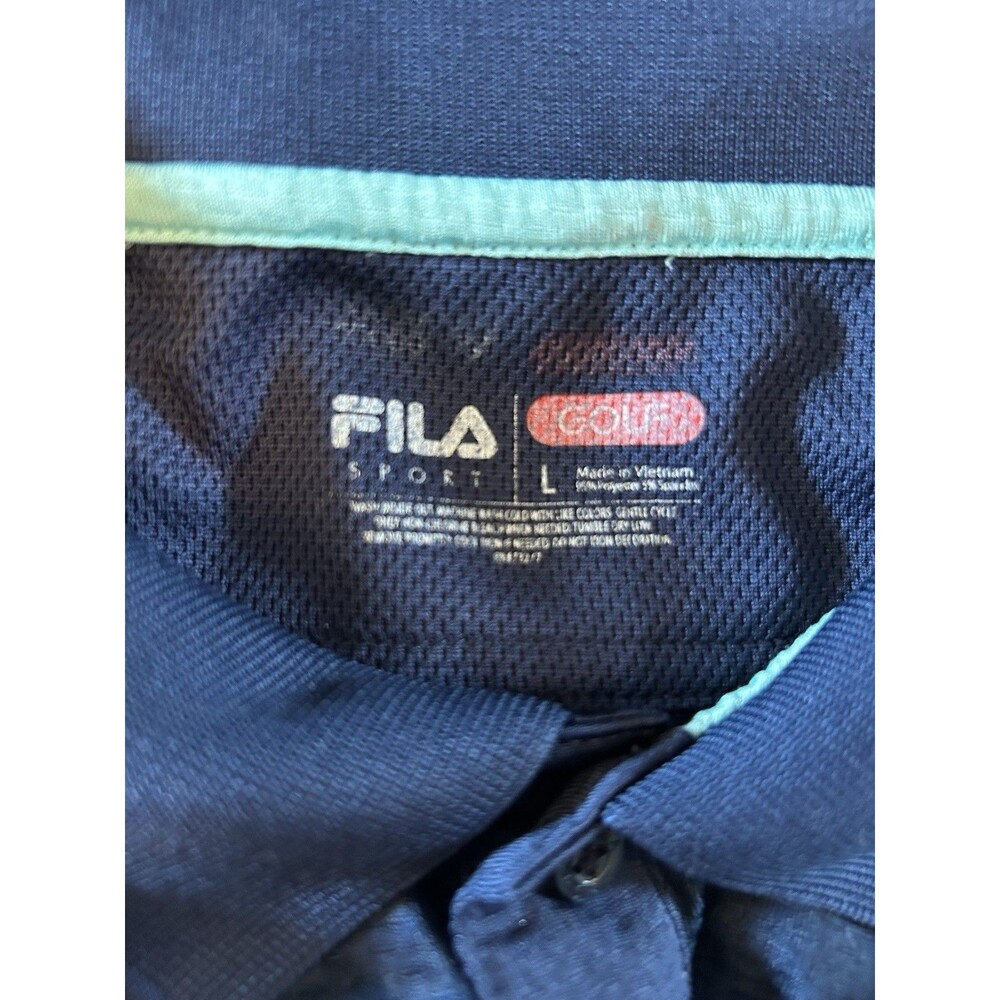FILA Sport Golf Polo Shirt Mens Large Blue Striped Performance Short Sleeve - Picture 4 of 14
